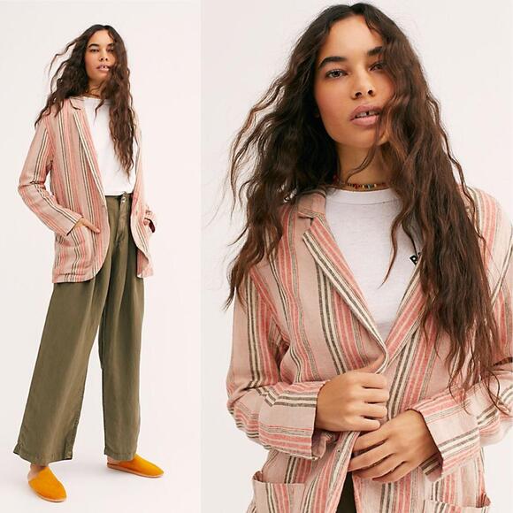 Free People Jackets & Blazers - Free People Pink and Cream Striped Blazer